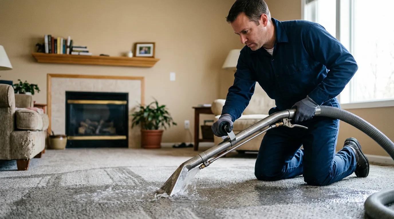 Water damage restoration technician working near Carrier Mills, IL